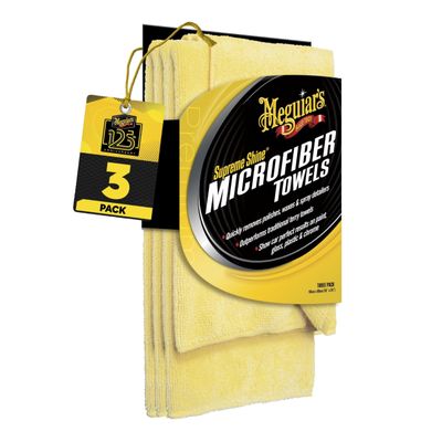 Meguiar's Supreme Shine Microfiber Towels for Cars, Absorbent Ultra-Plush Car Microfiber Towel Set for Effectively Removing Car Care Products Without Leaving Swirls, 3 Pack
