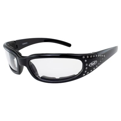 Global Vision Marilyn Women's Foam Padded Motorcycle Sunglasses ATV Sports Eyewear Clear Lenses Bling