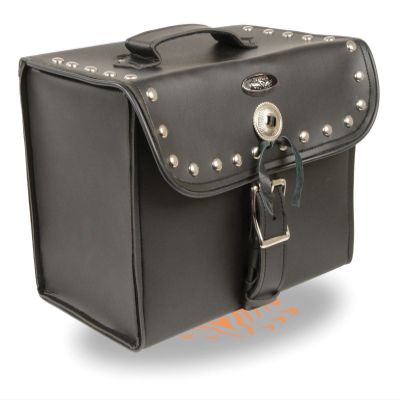 MOTORCYCLE SINGLE BUCKLE STRAP STUDDED & BRAIDED PVC SISSY BAR BAG W/CONCHO