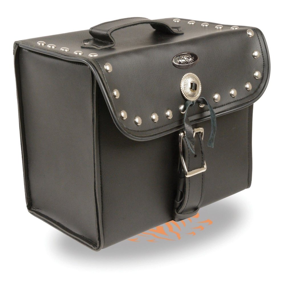 MOTORCYCLE SINGLE BUCKLE STRAP STUDDED & BRAIDED PVC SISSY BAR BAG W/CONCHO