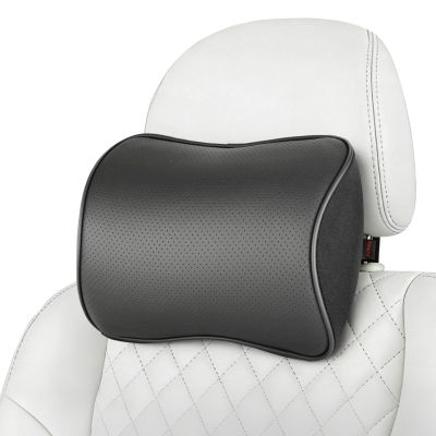 Aukee Car Headrest Pillow Memory Foam Car Neck Pillow with Adjustable Strap Soft Leather Headrest for Driving Home Office Black (1PC)