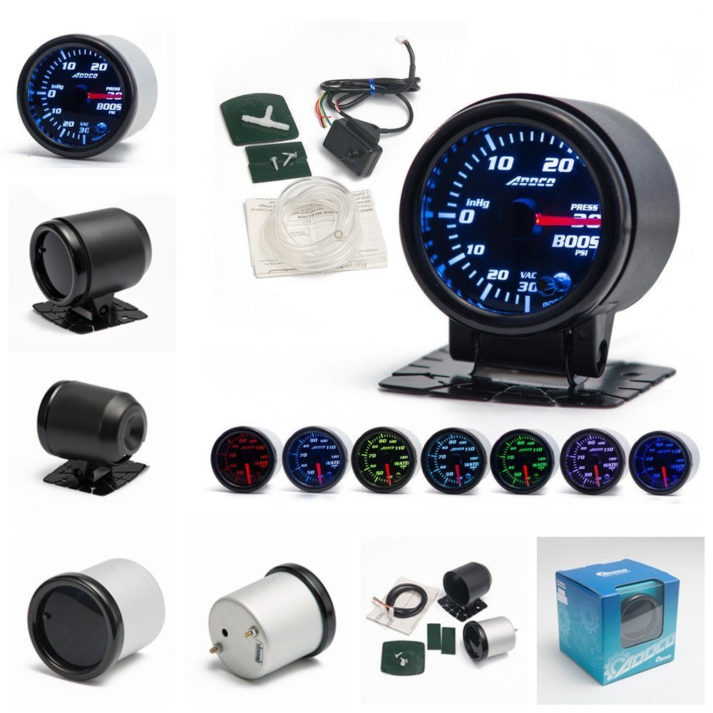 EPMAN TRAD-GA52BOOSTPSI 2"/52mm 7 Color LED Universal Car PSI Turbo Boost Gauge Meter Smoke Lens Pointer Car Meter