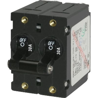 Blue Sea Systems 7237 A-Series Black Toggle Circuit Breaker, Double Pole, 30A