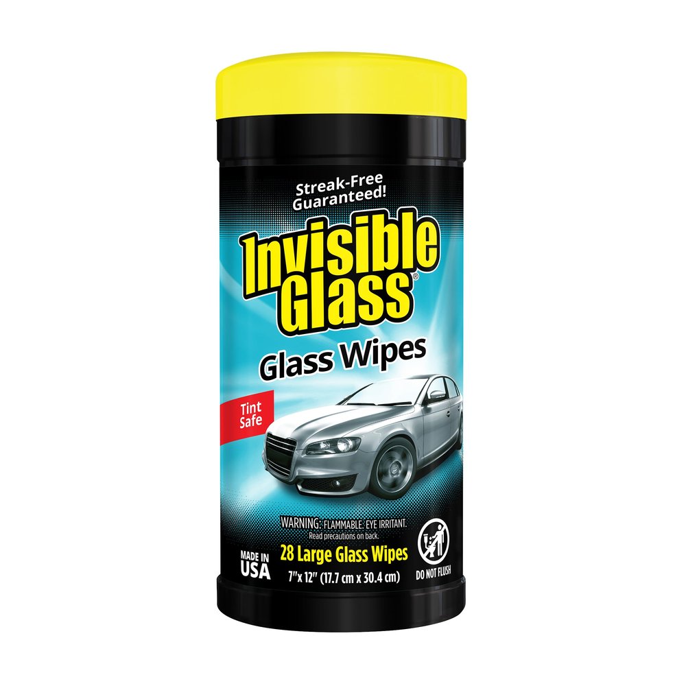 Invisible Glass 90166 Large Glass Cleaning Wipes for Streak-Free Windows, Mirrors, and Glass, Lint-Free, Ammonia-Free, Tint-Safe, for Home and Auto, Canister, 28 Wipes, Pack of 1