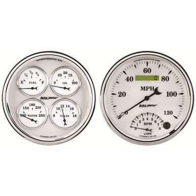Auto Meter 1203 Old Tyme White II 5" Tachometer / Speedometer Combo Kit Box