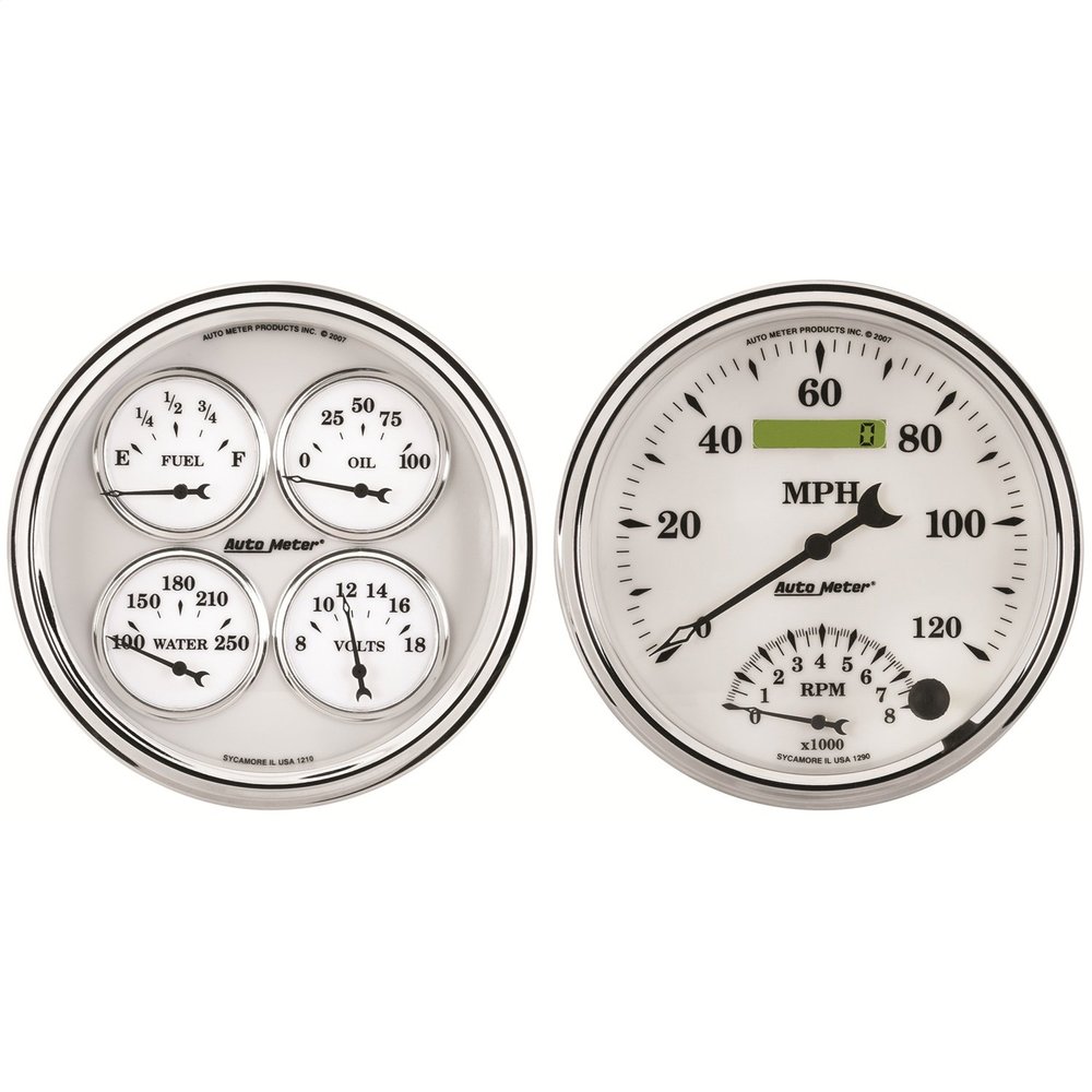 Auto Meter 1203 Old Tyme White II 5" Tachometer / Speedometer Combo Kit Box