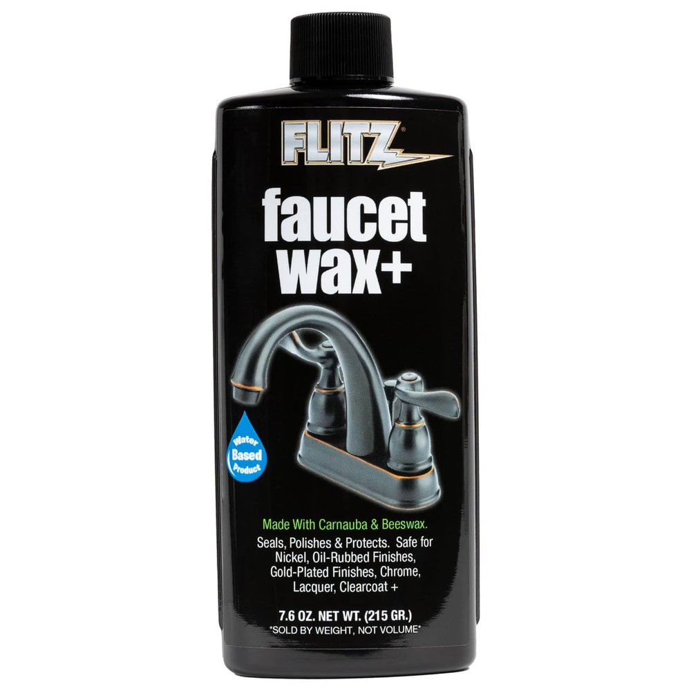 Flitz Faucet Wax Plus - 7.6oz Bottle of USA-Made, Water-Based Faucet Cleaner & Polisher for Water Stains, Fingerprints, & More - Metal Wax for Bronze, Nickel, Chrome, Brass - Granite Polish (1 Pack)