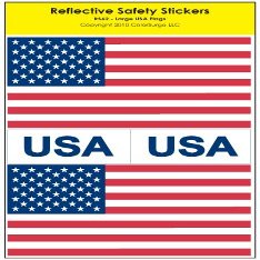 Reflective American Flag & USA Decals - For Helmets, Bikes, Wheelchairs, Car Bumpers, & Windows - Weatherproof & UV Resistant - 2 x 3 Inches Flag (x2) & 0.75 x 1.5 Inches USA Decals (x2)