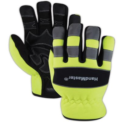 MAGID Handmaster ProGrade Plus Synthetic Suede High-Visibility Glove, 1 Pair, 9/Large, Hi-Viz Black and Yellow