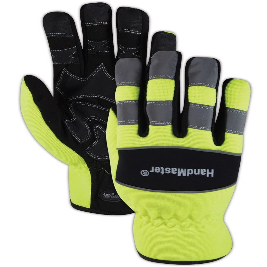 MAGID Handmaster ProGrade Plus Synthetic Suede High-Visibility Glove, 1 Pair, 9/Large, Hi-Viz Black and Yellow