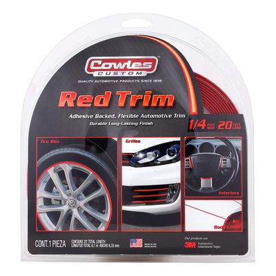 Cowles Custom - Red Color Molding Edge Trim Automotive Accessory for The Interior or Exterior of Cars, Trucks, SUVs, 20 Feet of Peel and Stick-On with 3M Tape Decorative Flexible PVC Molding