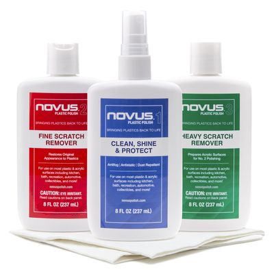 NOVUS-PK1-8 | Plastic Clean & Shine #1, Fine Scratch Remover #2, Heavy Scratch Remover #3 (8 Ounce, Polish Mates)