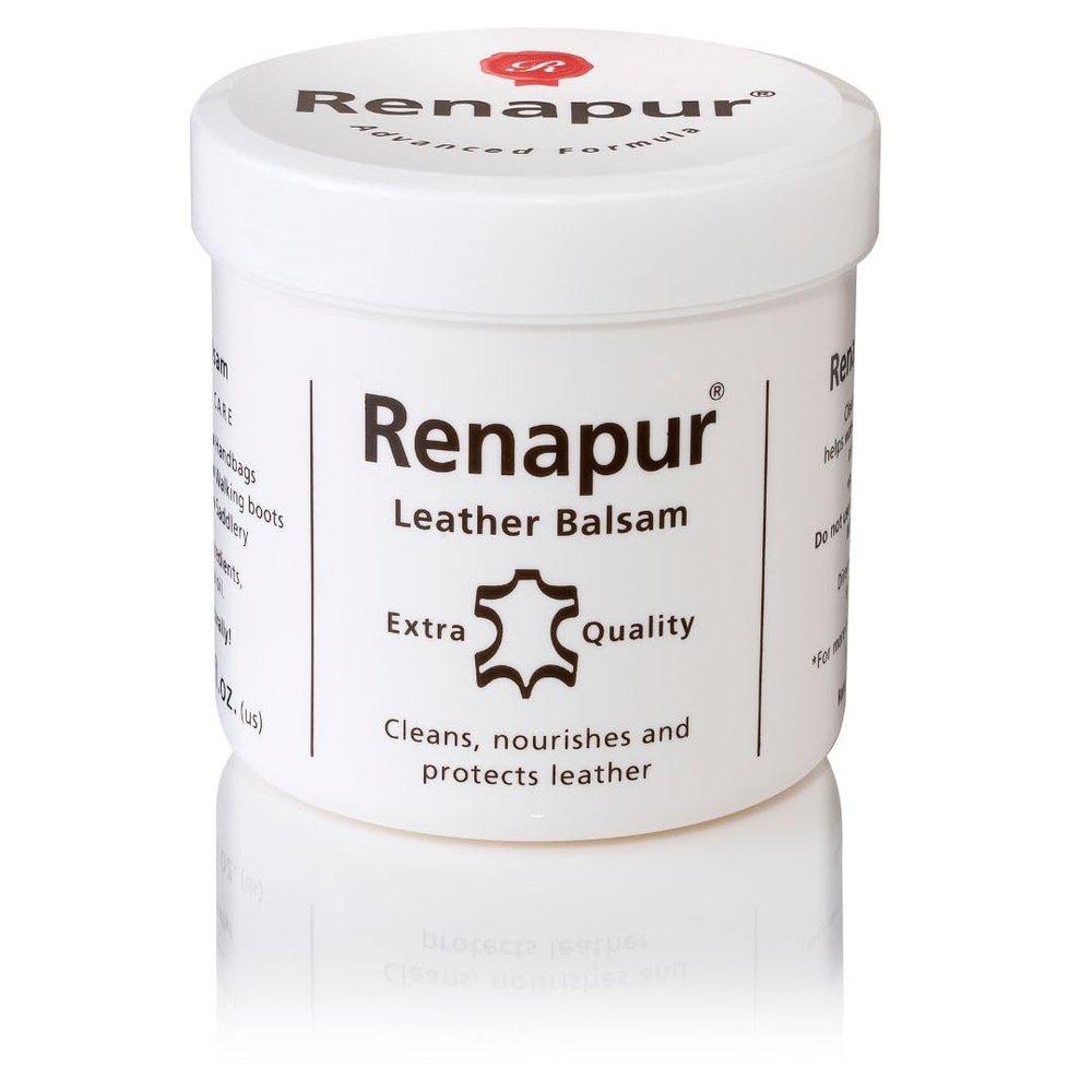 Renapur Leather Balsam, Natural Conditioner, Protector and Restorer for Leather Furniture, footwear, Purses & Bags, Car interiors & Bikes, Saddlery & Tack. (6.7 fl oz + Applicator Sponge)