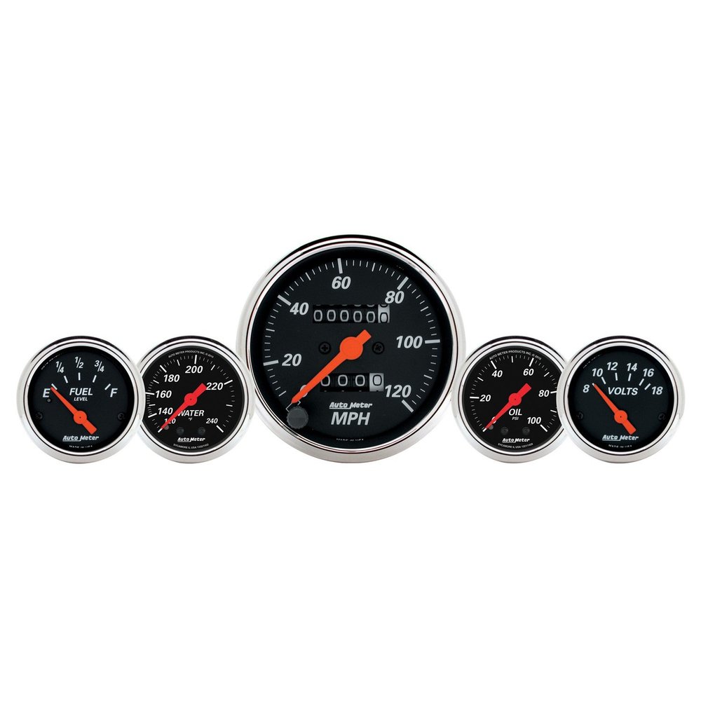 Auto Meter 1411 Designer Black Fuel/Oil/Speedo/Volt/Water 5 Gauge Set