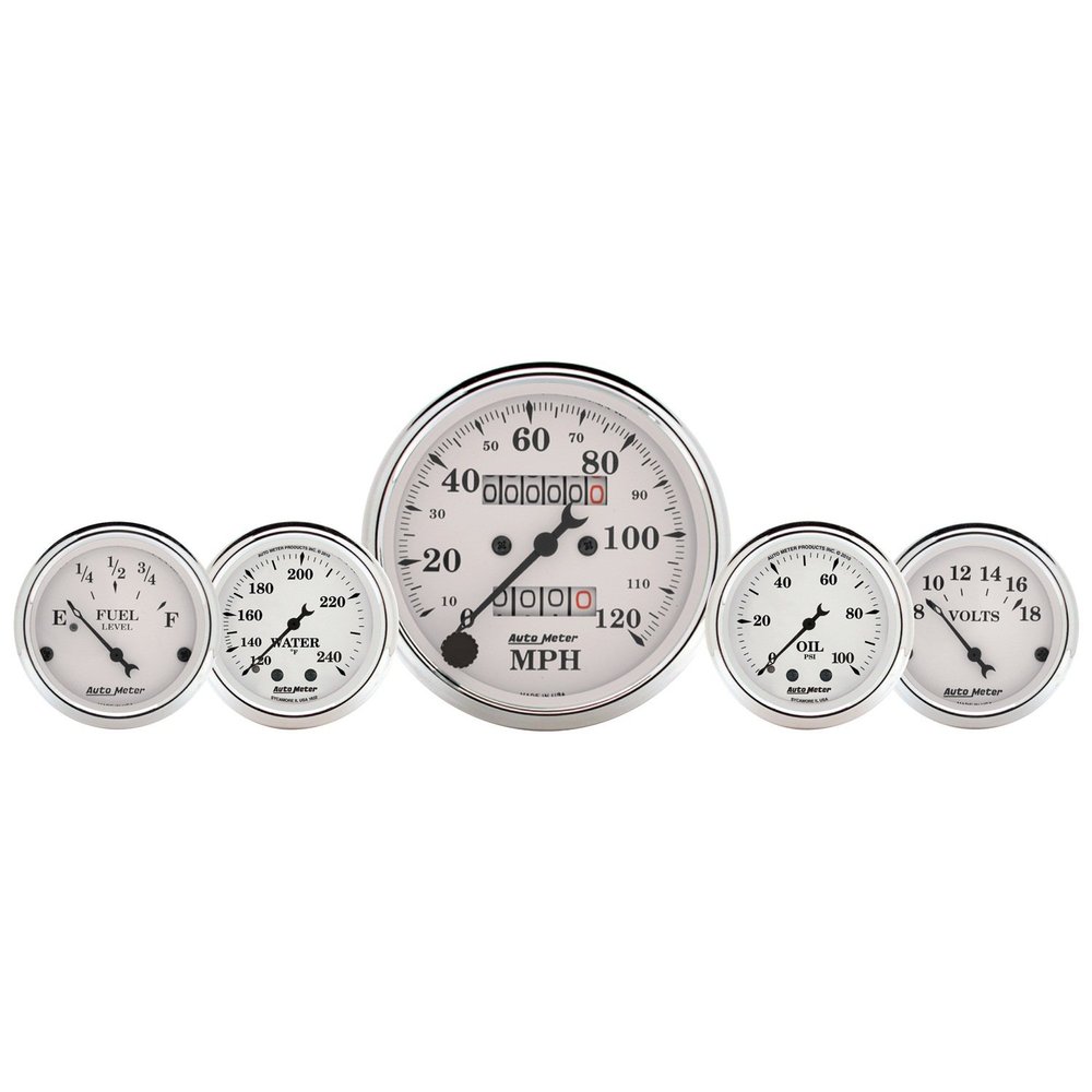 Auto Meter 1611 Old TYME White 5 Fuel/Oil/Speedo/Volt/Water Gauge Set