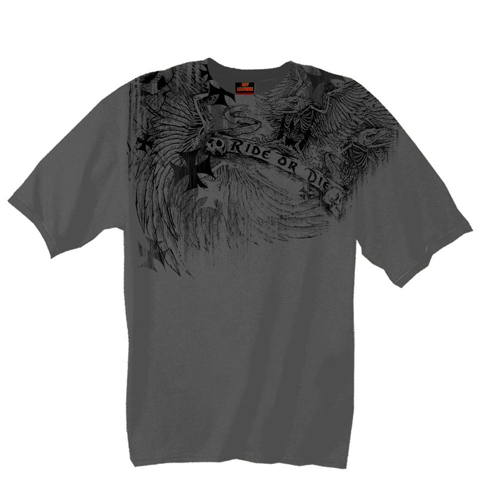 Hot Leathers Distressed Skeleton Eagle Biker T-Shirt (Charcoal, XXX-Large)