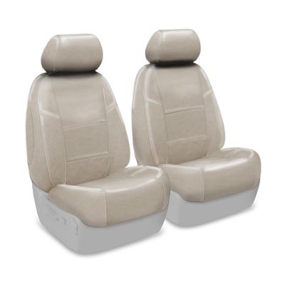 Coverking Custom Fit Front 50/50 Manual Bucket Seat Cover for Select Chevrolet Models - Premium Leatherette Solid (Cashmere)