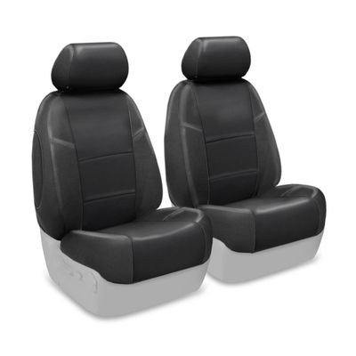 Coverking Custom Fit Front 50/50 Bucket Seat Cover for Select Ford Models - Premium Leatherette Solid (Charcoal Gray)