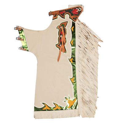 HILASON Bronc Bull Riding Genuine Leather Rodeo Western Chaps White Green Base | for Men and Women Unisex