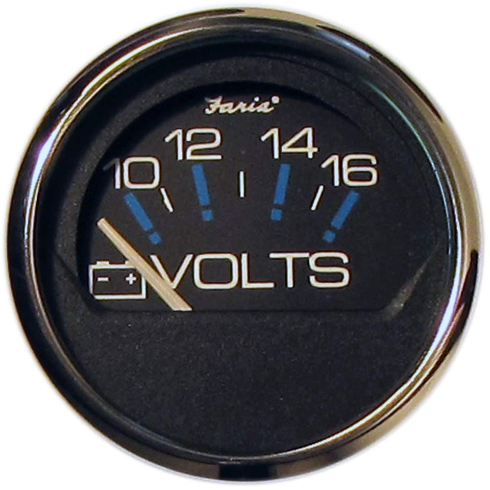Faria Chesapeake Black Stainless Steel Gauges - SS BLK Volt Meter - Voltmeter (10-16 VDC) (13705)