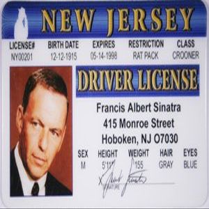 HMS Frank Sinatra Novelty Driver License