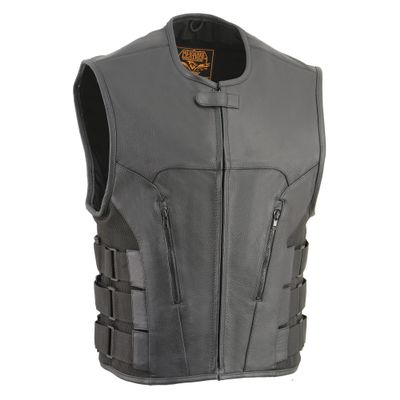 Milwaukee Leather Men's Bullet Proof Look Style Swat Vest Single Panel Back & Dual Inside Gun Pockets (Medium)