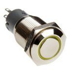 Dimastech 16mm Vandal Resistant Momentary Bulgin Switch - Silver Housing - Yellow LED (PD012)