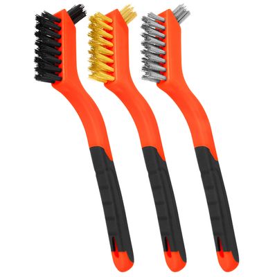 Fulton 3 Wire Brushes with Dual Tip Bristles 1 Each Nylon Brass and Stainless Steel with Curved Handles Ideal for Rust, Dirt and Paint Removal