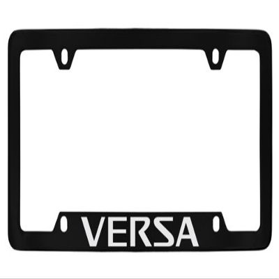 Nissan Versa Black Coated Metal Bottom Engraved License Plate Frame Holder