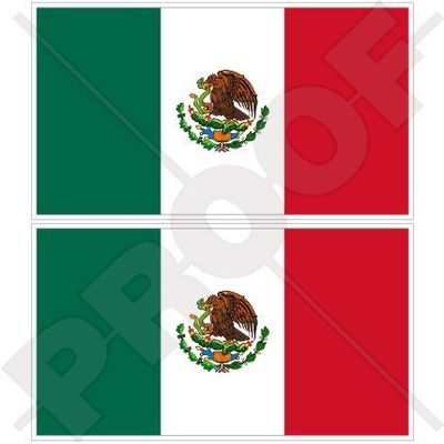 MEXICO Mexican Flag 4" (100mm) Vinyl Bumper Stickers, Decals x2