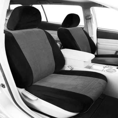 CalTrend Front Buckets Seats, O.E. Velour Seat Covers for 1999-2002 Chevy/GMC 1500-3500 Black Premier Insert with Classic Trim