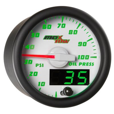MaxTow White & Green 100 PSI Oil Pressure Gauge Kit, 2-1/16" 52mm