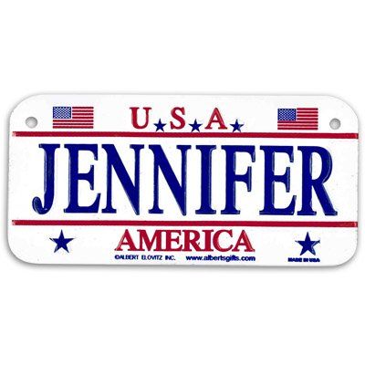 Gift House Jennifer USA Bike Plate - Made in USA, 3x6 Embossed Aluminum