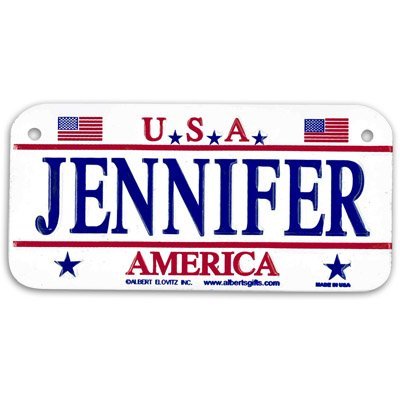 Gift House Jennifer USA Bike Plate - Made in USA, 3x6 Embossed Aluminum