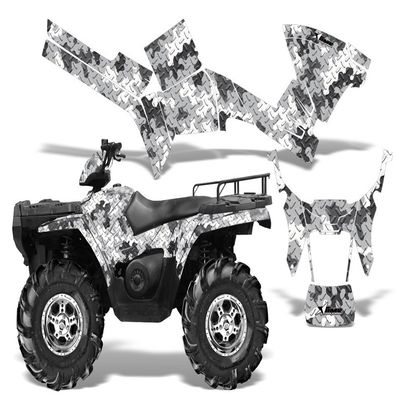 Camoplate-AMRRACING Quad Graphics decal kit fits Polaris ATV Sportsman 400,500,800 (2005-2010)-White