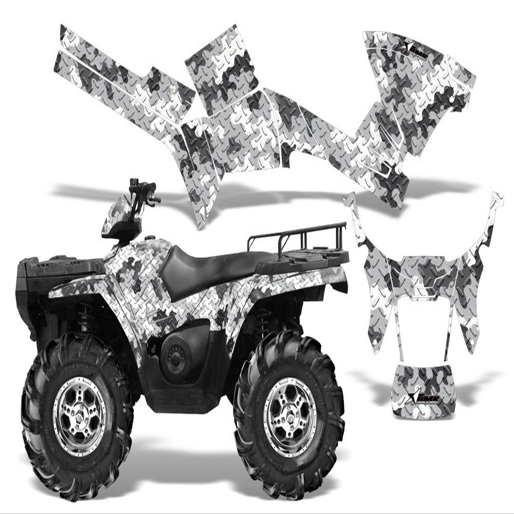 Camoplate-AMRRACING Quad Graphics decal kit fits Polaris ATV Sportsman 400,500,800 (2005-2010)-White