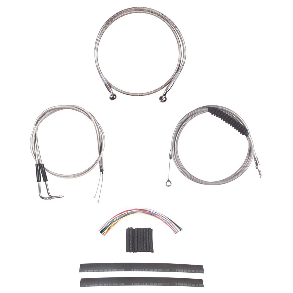 Hill Country Customs Complete Stainless Cable Brake Line Kit for 18" Tall Handlebars 1990-1995 Harley Softail Models HC-CKC21318-SS