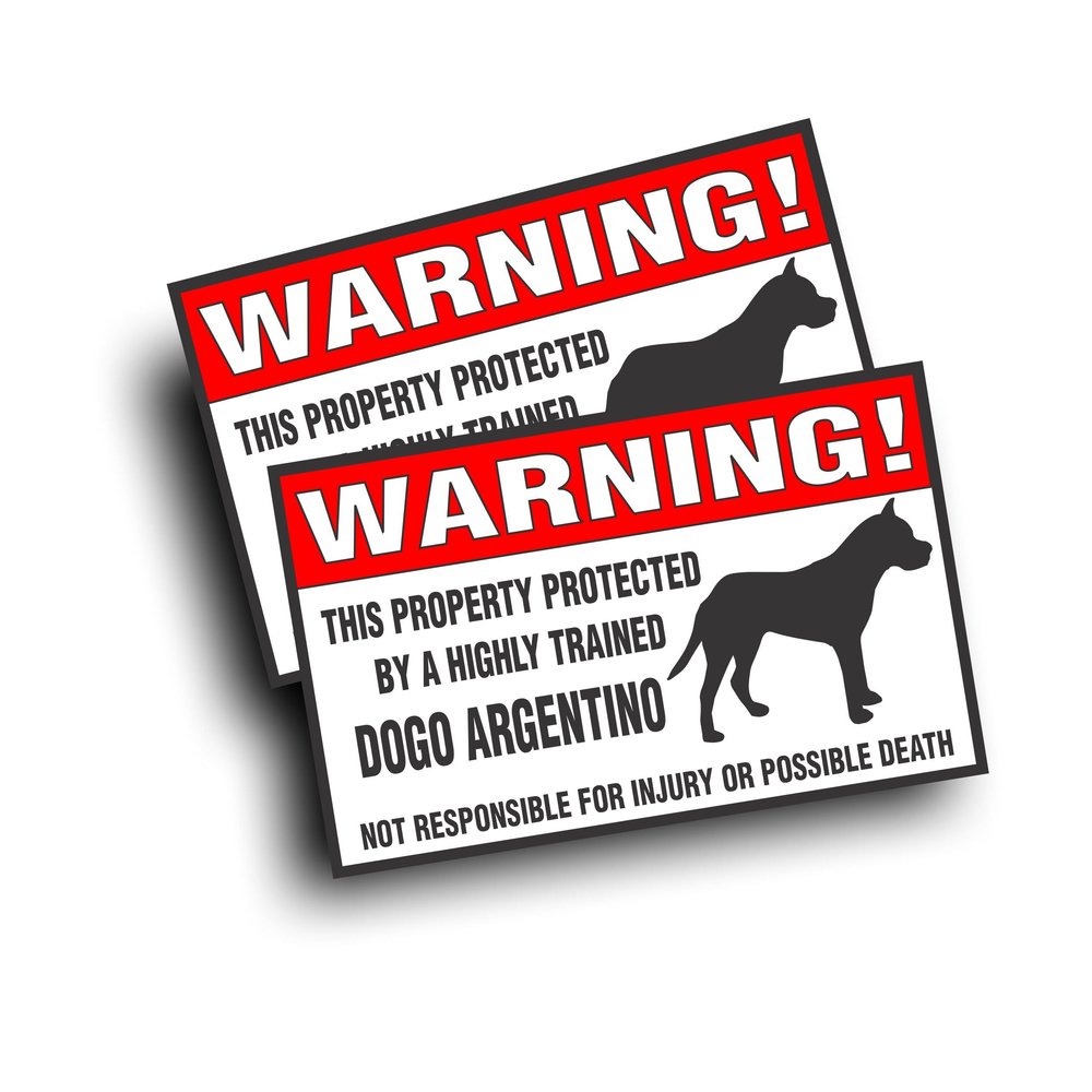 2X Warning Decal Property Protected By A Highly Trained Dogo Argentino Hunting Dog Bumper Window Sticker - 6 1/2 x 4 Inch