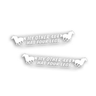 2X Horse and Equestrian Decal Sticker, My Other 4x4 Has Four Legs, for Your Tack Box, Horse Truck Trailer - in White 3M Vinyl 2x10 inch