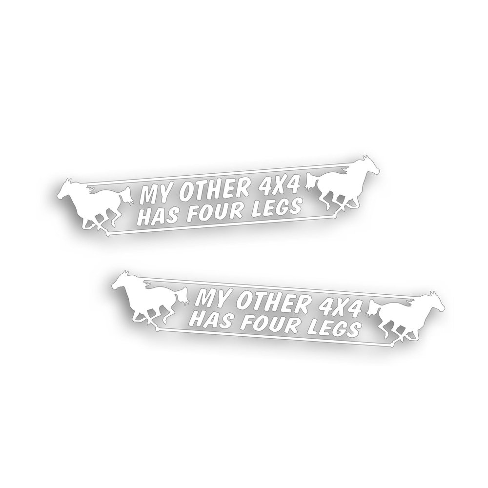 2X Horse and Equestrian Decal Sticker, My Other 4x4 Has Four Legs, for Your Tack Box, Horse Truck Trailer - in White 3M Vinyl 2x10 inch