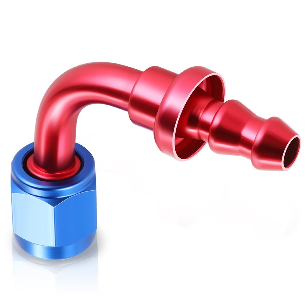 Auto Dynasty 4AN 90-Degree Swivel Fuel Line Hose Push-On Male Union Adapter With Reusable End