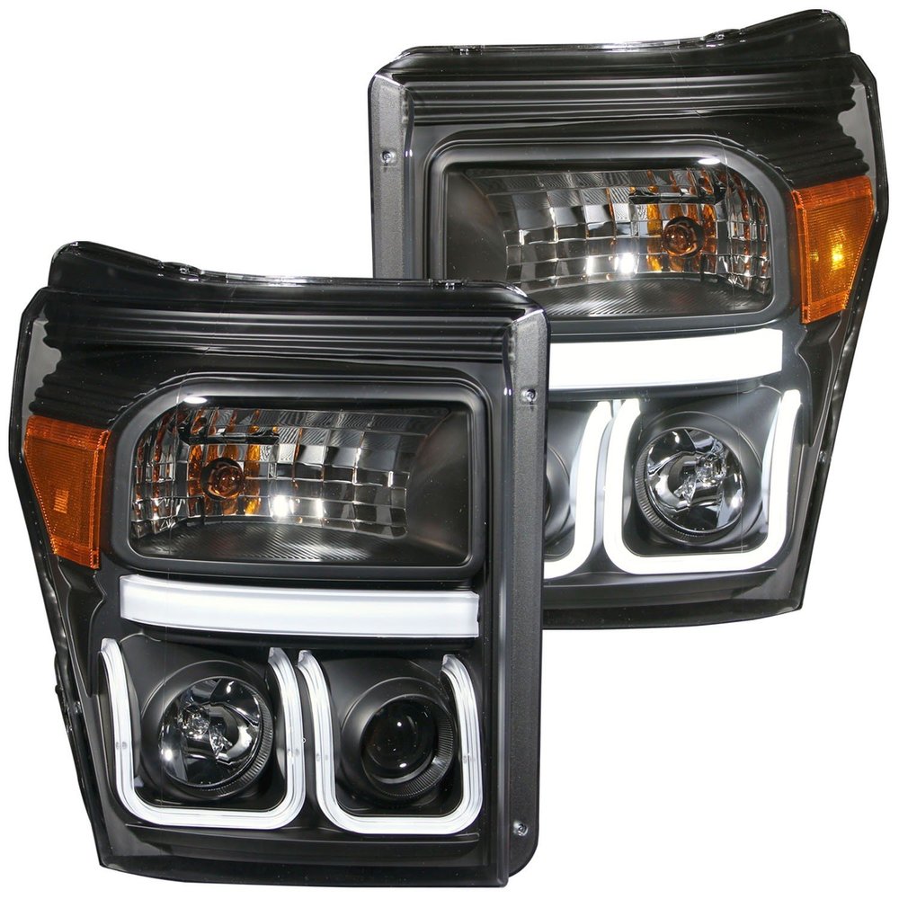 AnzoUSA 111292 FORD F-250/350/450/550 SUPERDUTY 11-16 PROJECTOR HEADLIGHTS U-BAR BLACK CLEAR