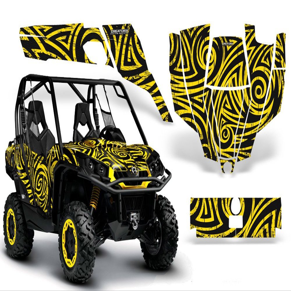 CreatorX Graphics Kit Decals Stickers for Can-Am Commander 800R 800Xt 1000 1000Xt 1000X Tribalz Yellow with Pro Armor Door Graphics