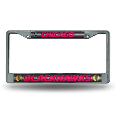 Rico Industries NHL Bling Chrome License Plate Frame with Glitter Accent, Chicago Blackhawks,Team Color,6 x 12.25-inches