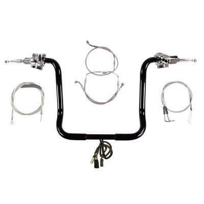Hill County Customs 1 1/4" Black 16" Ape Hangers Kit for 2007 Harley Ultra Classic - CP-HC-BB16GB-UC07-RCCB