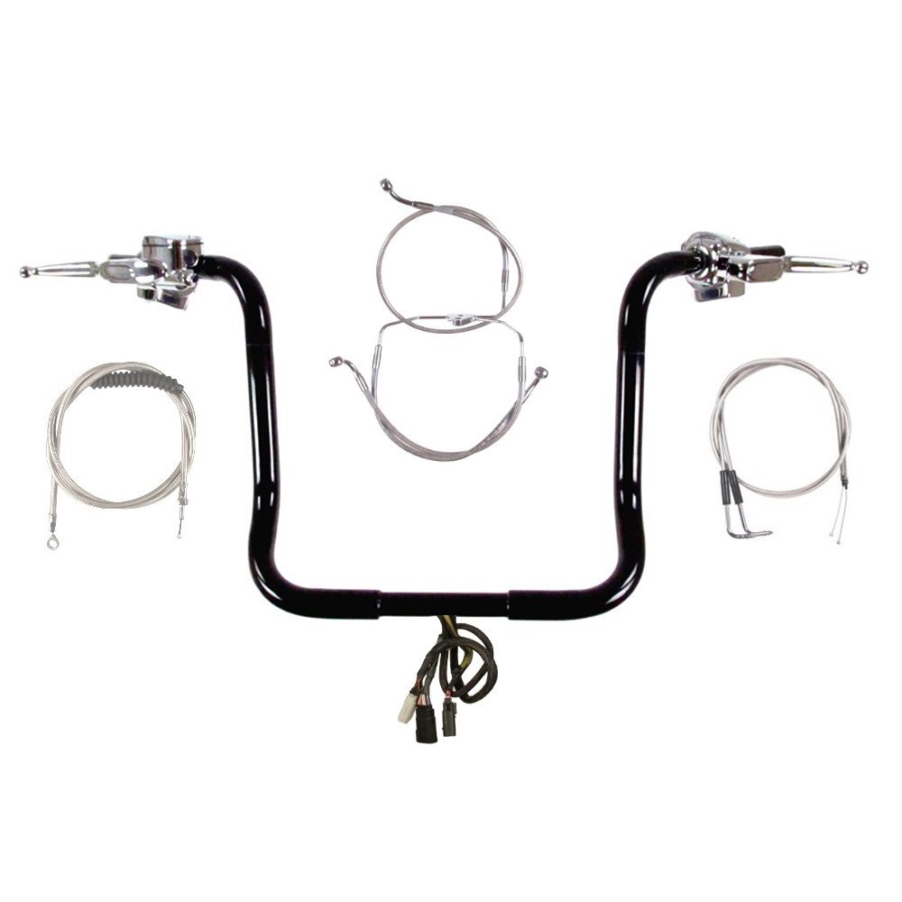 Hill County Customs 1 1/4" Black 16" Ape Hangers Kit for 2007 Harley Ultra Classic - CP-HC-BB16GB-UC07-RCCB