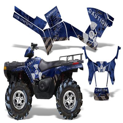 Meltdown-AMRRACING Quad Graphics decal kit fits Polaris ATV Sportsman 400,500,800 (2005-2010)-Silver-Blue-BG