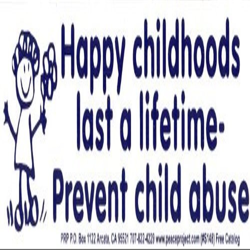 Peace Resource Project Happy Childhoods Last A Lifetime, Prevent Child Abuse Magnetic Bumper Sticker/Decal Magnet (9.5" X 2.5")