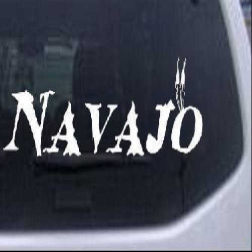 Rad Dezigns Navajo Text with 2 Feathers Western Car or Truck Window Laptop Decal Sticker - White 8in X 2.1in