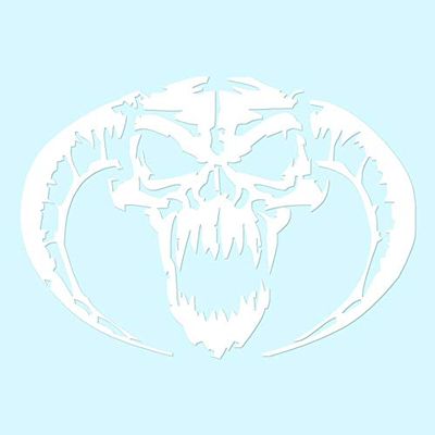Decorative Decal - Demon Devil Skull Horns 5.25" x 3.75" - White - Vinyl Sticker